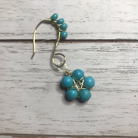 BOGO 50% OFF! NEW! Dangly Turquoise Flower Earring W/ Gold Wire. Handmade. - Picture 3 of 5